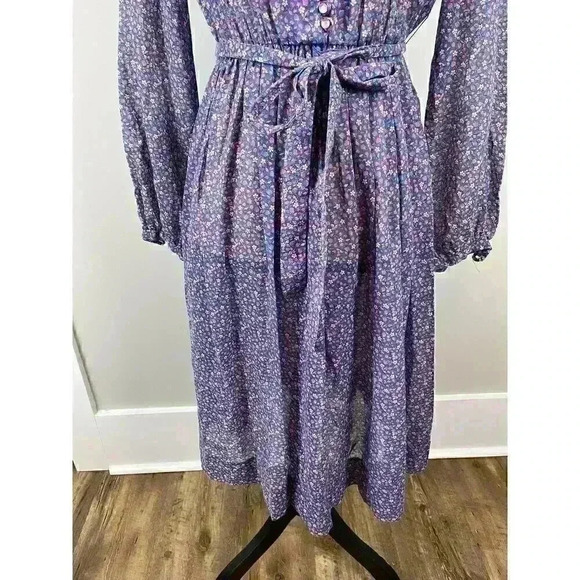 Vtg 70's David Warren Maxi Floral Peasant Dress Pleated Sheer Women's 6 Prairie - Picture 3 of 12
